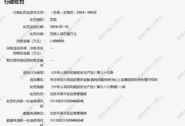 米乐M6官方智联金山（北京）科技股份有限公司被罚款 1 万元