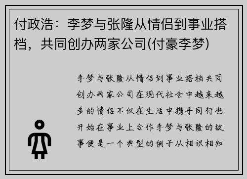 付政浩：李梦与张隆从情侣到事业搭档，共同创办两家公司(付豪李梦)