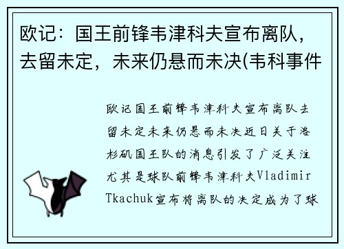 欧记：国王前锋韦津科夫宣布离队，去留未定，未来仍悬而未决(韦科事件)